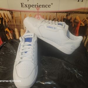 Adidas Men's White and Blue Sneakers